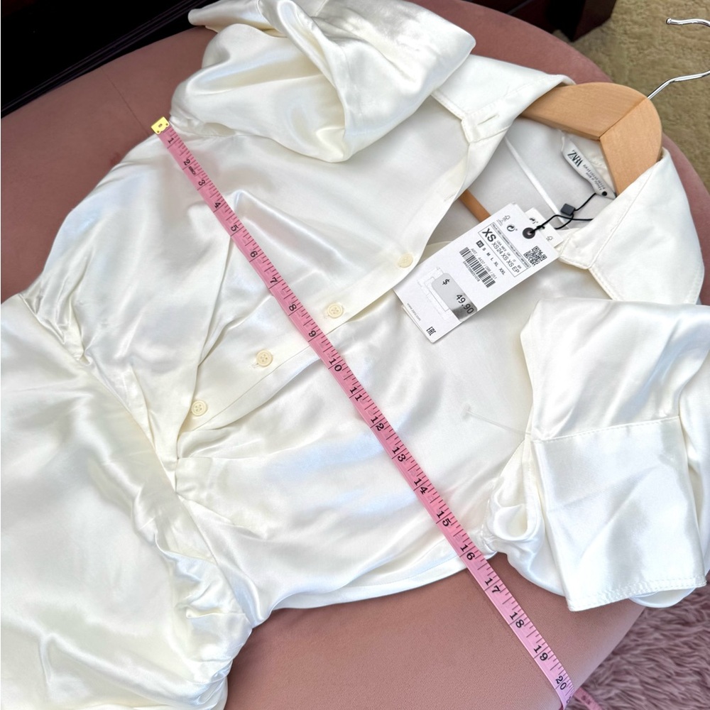 NWT Zara White Satin Effect Drape Long Sleeve Mini Dress Size XS